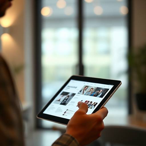 Een persoon die door een portfolio bladert op een tablet
