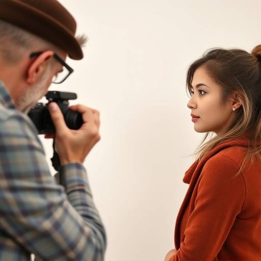 Een stijlvolle afbeelding van een fotograaf die een portret maakt