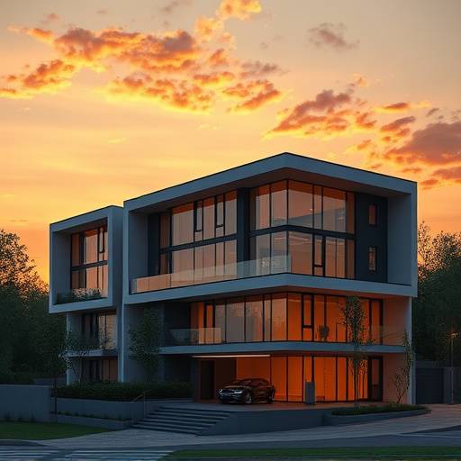 Studio Foto Elegance - Architectuurfotografie van een modern gebouw bij zonsondergang